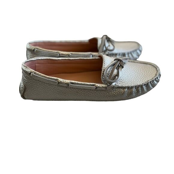 J.Crew Driving moccasins in leather metallic silver sz 6.5 - Picture 4 of 7